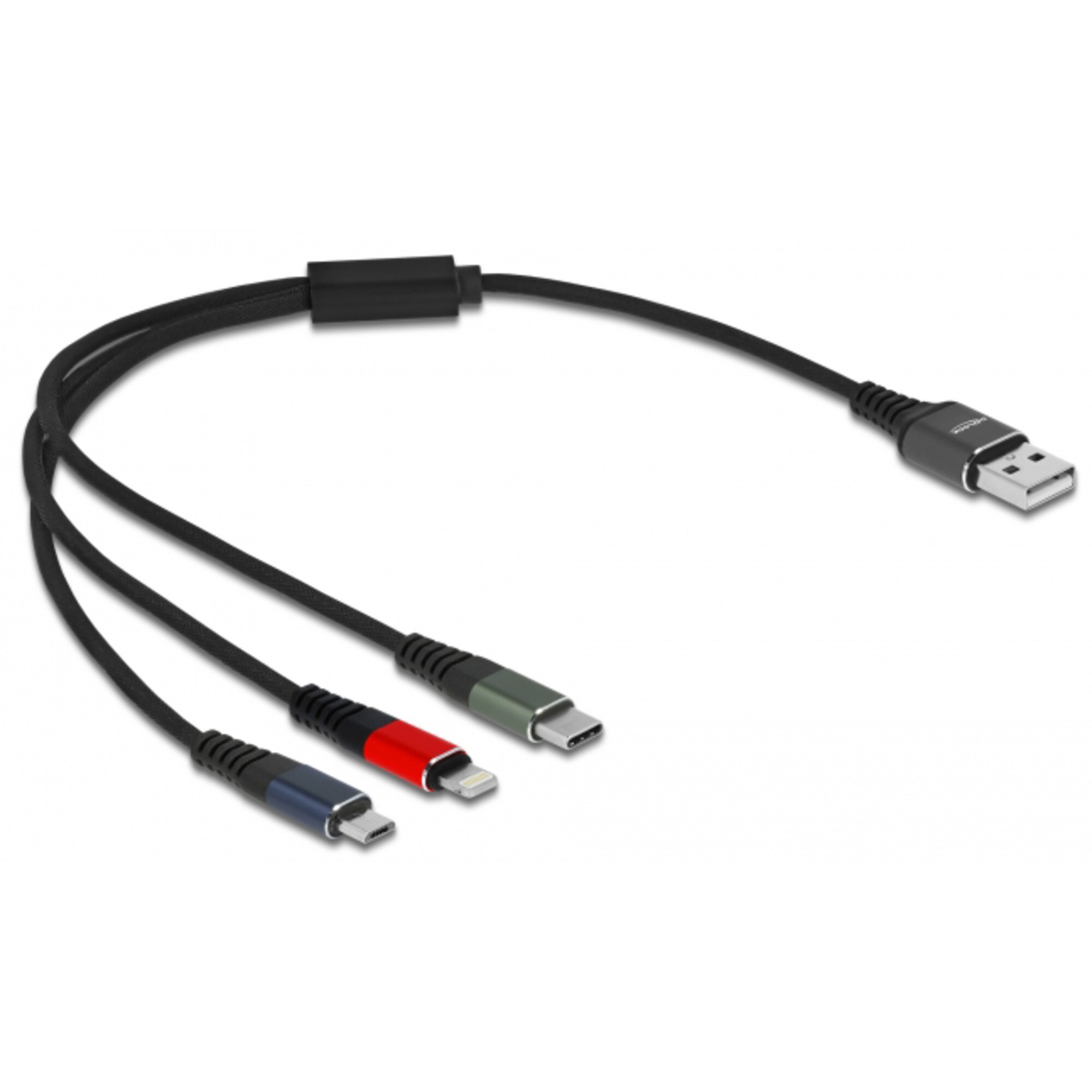 DeLOCK Kabel USB Ladekabel, USB-A Stecker > USB-C + Micro USB + Lightning Stecker