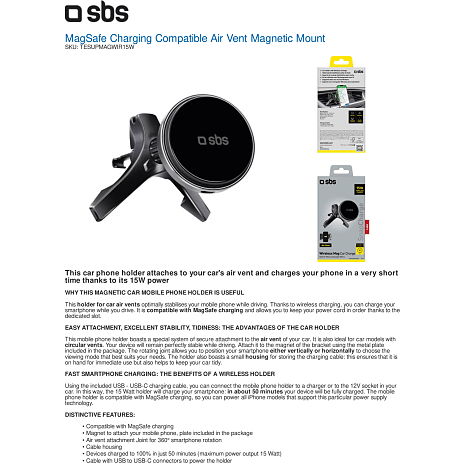 SBS trådløs mobilholder med MagSafe 15 W