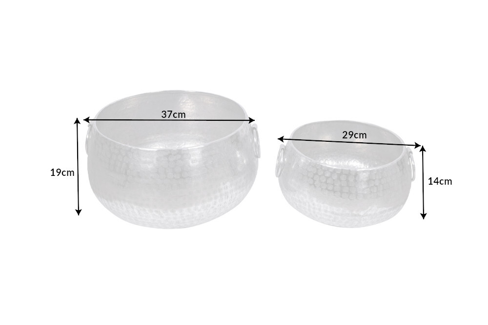 Handgefertigte Schalen 2er Set ORIENT silber Blumentopf im Hammerschlagdesign