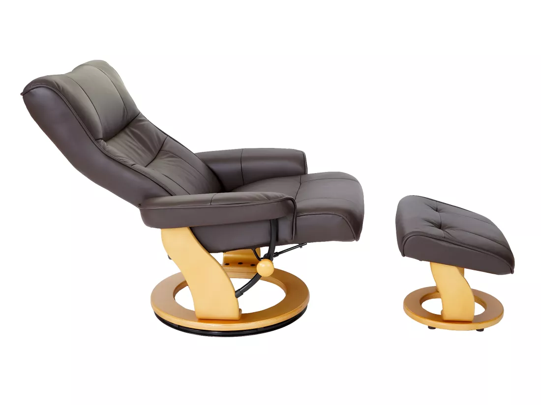 Fauteuil relax Edmonton avec pouf, marron, nature