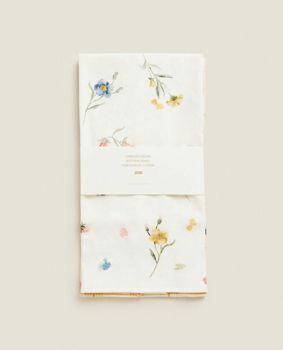 Pano de prato de algodão com estampa floral (pacote com 2)