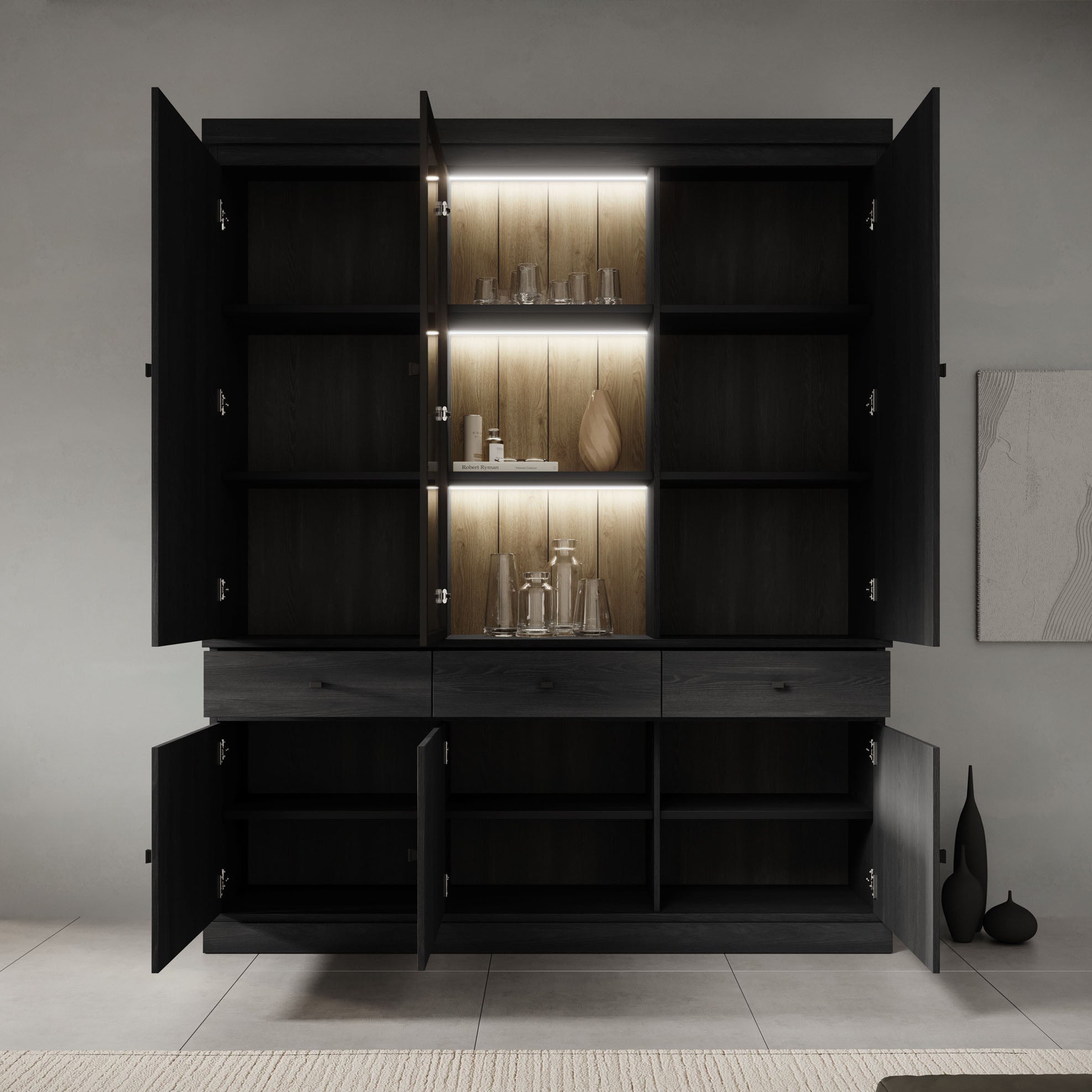 Vince 3 - Buffetkast - Zwart - 182x40x220 cm