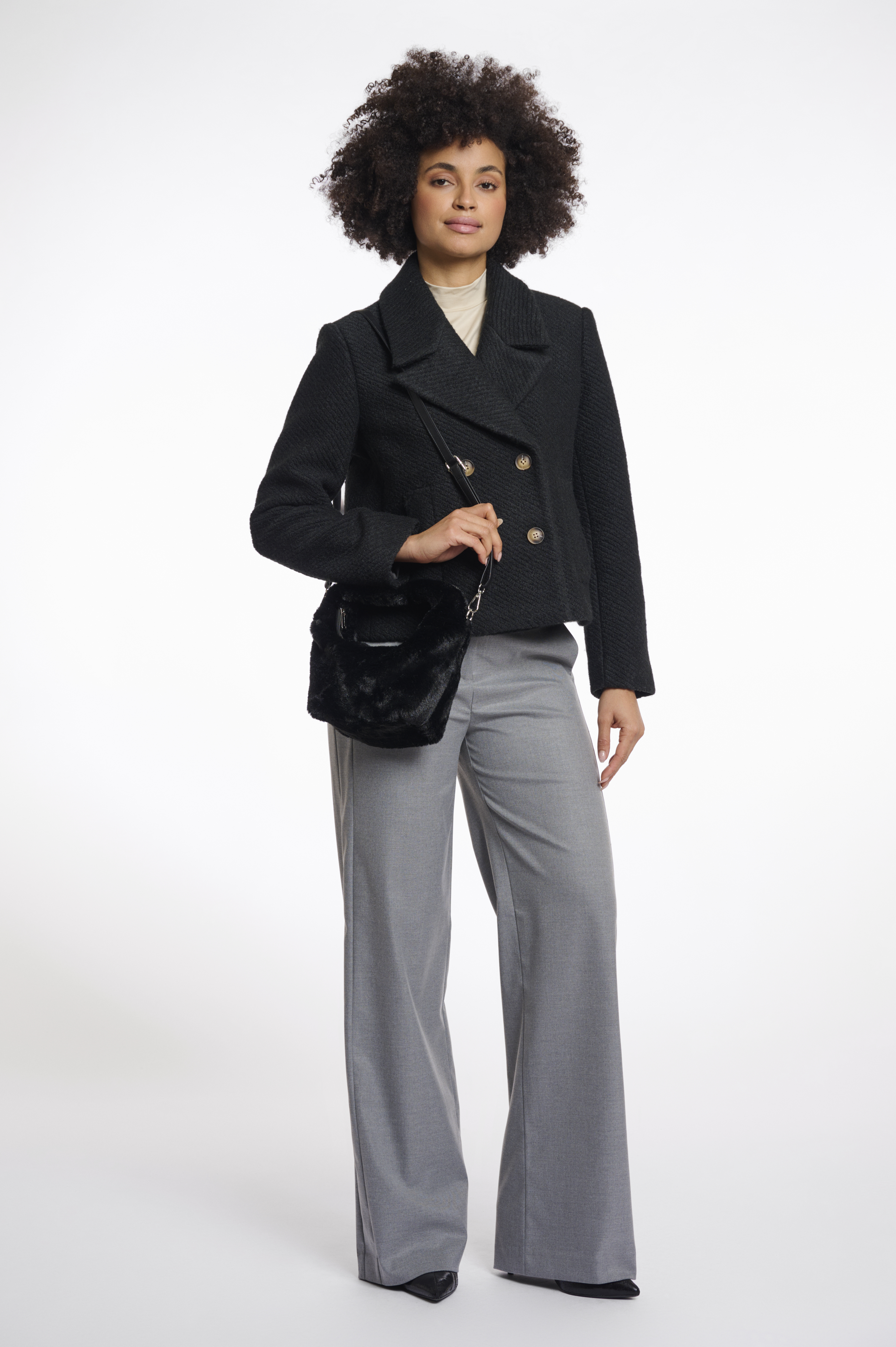 Rino & Pelle - Cheryl Small Faux Fur Crossbody Bag - Black
