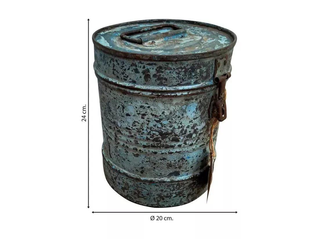 Bidon en metal bleu 20x20x24h
