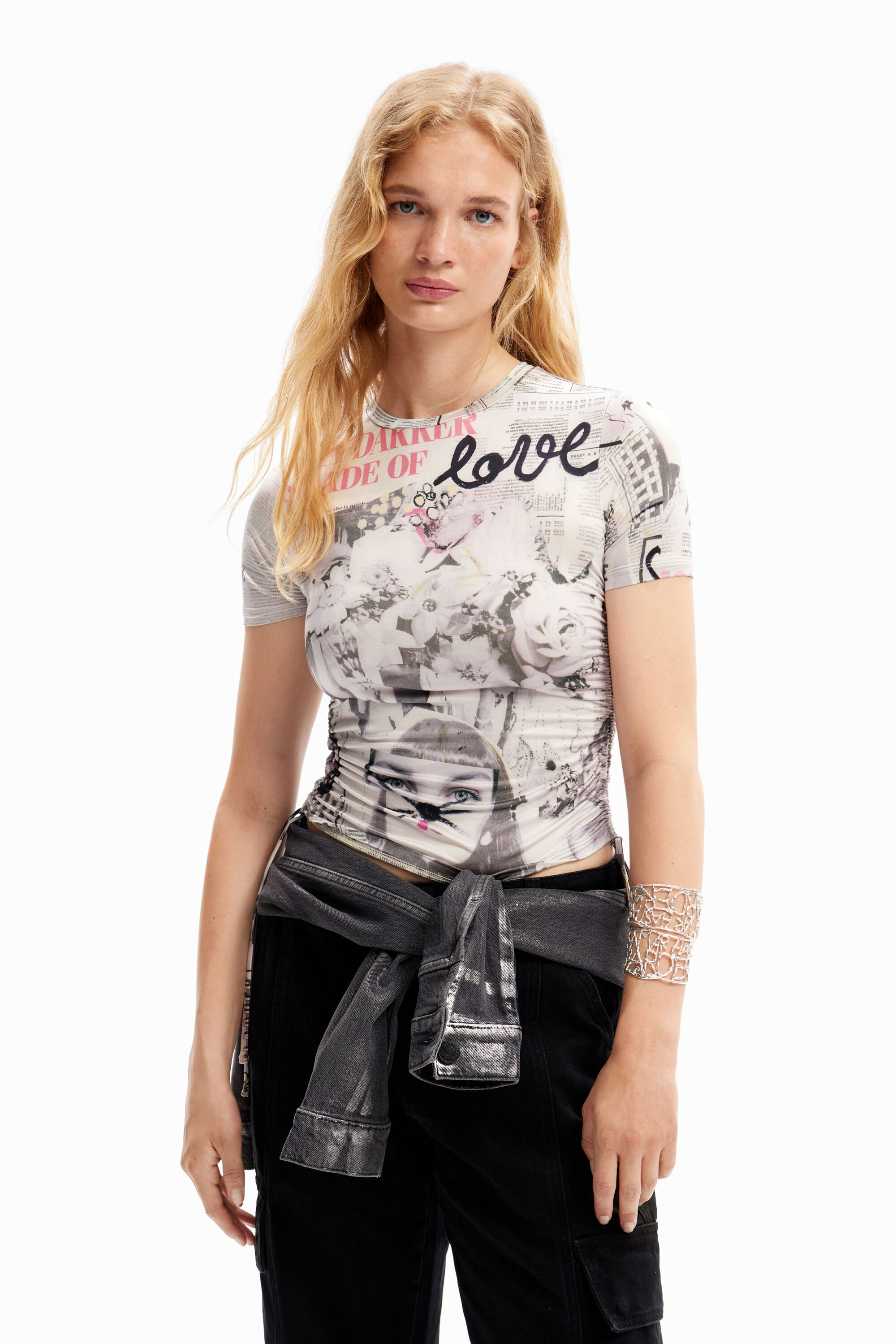 T-shirt ajusté journal fronces