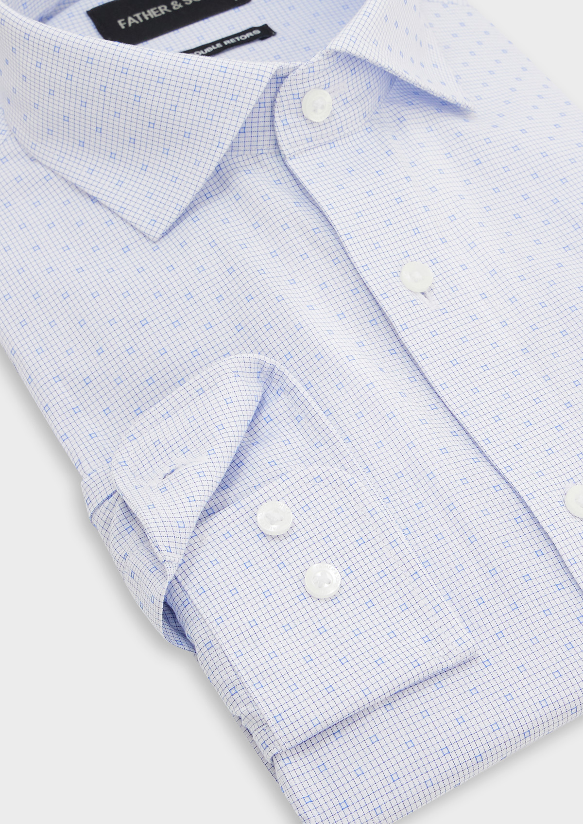Chemise habillée Slim en coton Jacquard blanc à carreaux bleus