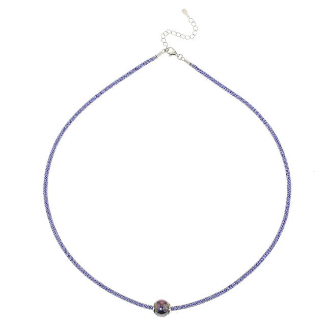 Mesh-Collier & Gleiter, Muschelkernperle, Zirkonia, ca. 48 cm