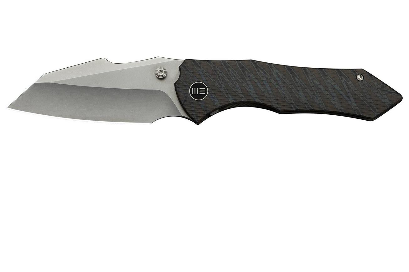 WE Knife High-Fin XL WE24010-4 Bead Blasted CPM 20CV, Diamond Tiger Stripe Patterned Flamed Titanium, zakmes