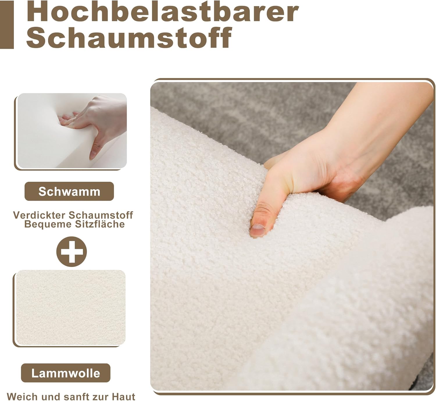 Mingone Sessel Lounge Loungesessel für Wohnzimmer Lammwolle Polsterstuhl Stuhl Weiß mit Armlehnen Cocktailsessel Modern Schwarz Metallbeinen für Schlafzimmer Last bis 120 kg
