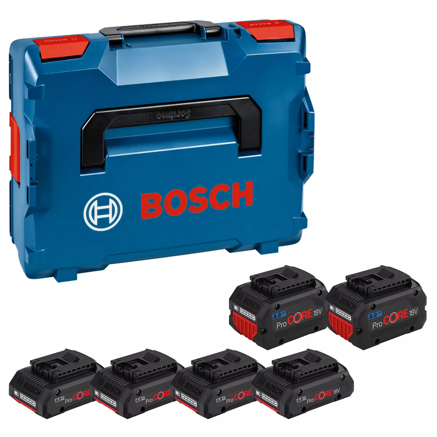 Bosch 1600A02A2T 6-delige 18V ProCore accu set (4x 4,0Ah en 2x 8,0Ah) in L-BOXX