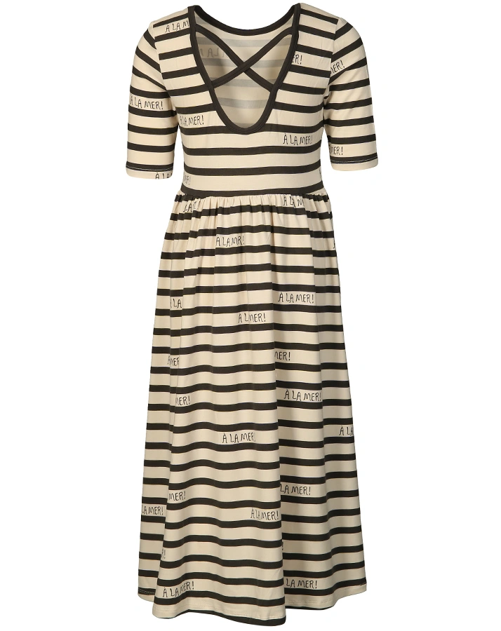 Kurzarm-Kleid A LA MER gestreift in beige/braun