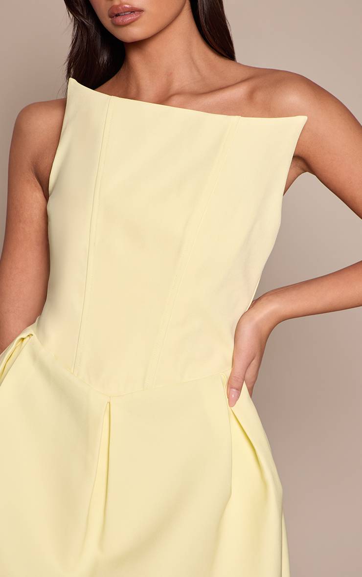 Citron Robe Mini Bandeau À Jupe Tulipe En Tissu Tissé À Pois Blanc Premium