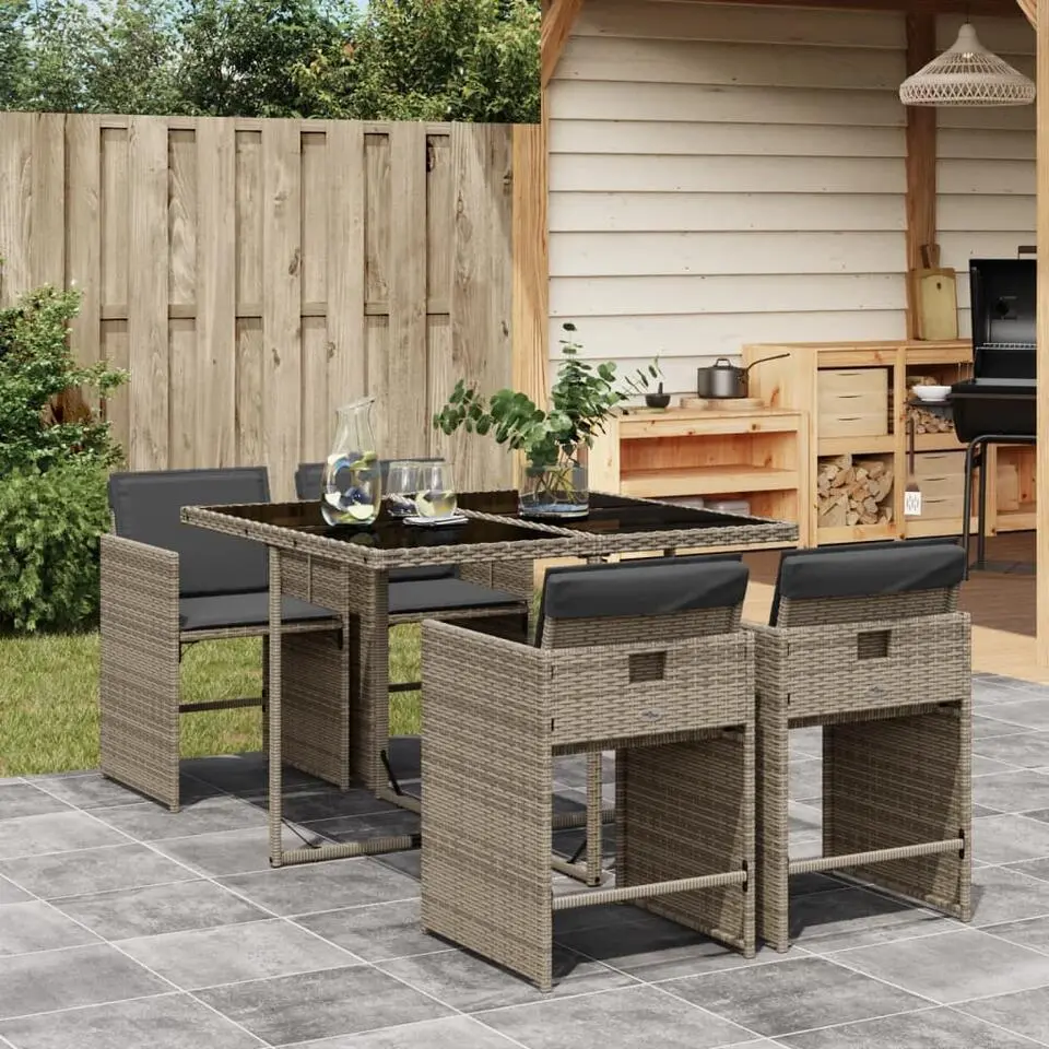 vidaXL - 4-zits Tuinset met donkergrijs kussens - Poly rattan - 110x106 cm