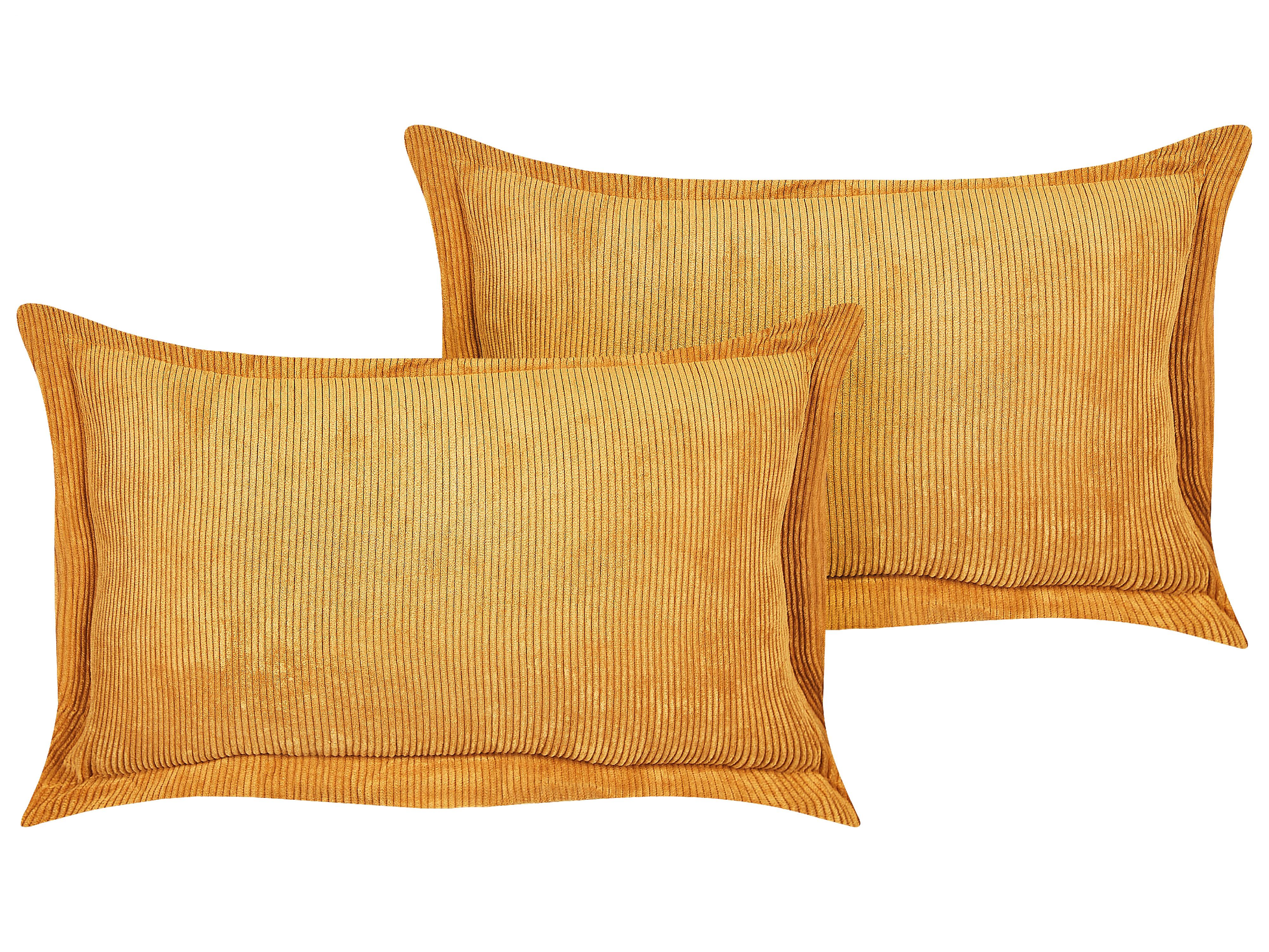 Set van 2 sierkussens ZINNIA Corduroy 47 x 27 cm Mosterdgeel effen