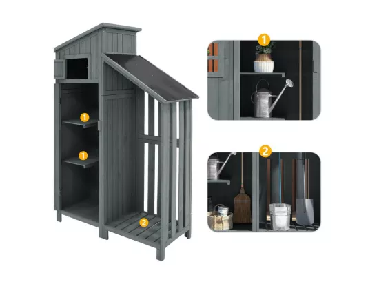 Abri de jardin en bois de sapin - remise à outils avec 2 étagères intégrées - H 173 cm - toit imperméable en PVC - Gris