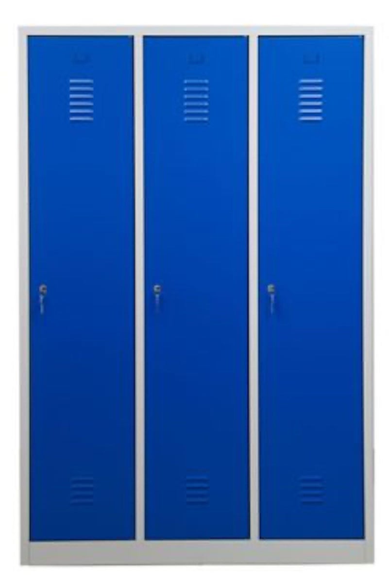PROREGAL Garderobekast Camel 3-Vaks met Pro Divider HxBxD 180 x 119 x 50 cm Cilinderslot Grijsblauw