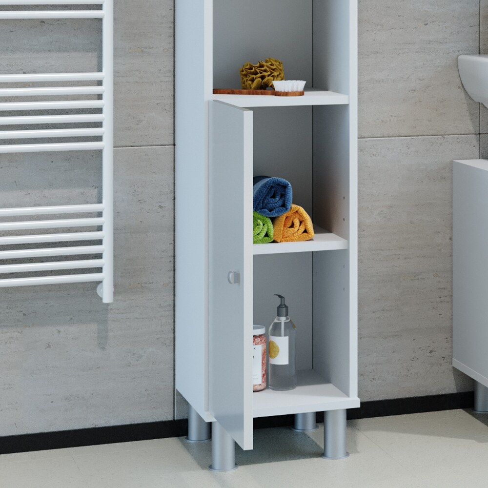 VICCO Badschrank Fynn 190 x 30 cm Weiß Hochglanz - Badezimmerschrank Hochschrank Schrank Badregal
