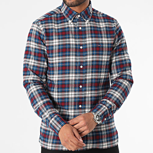 Chemise Manches Longues A Carreaux Brushed Tartan 2890 Bleu Marine Bordeaux Blanc