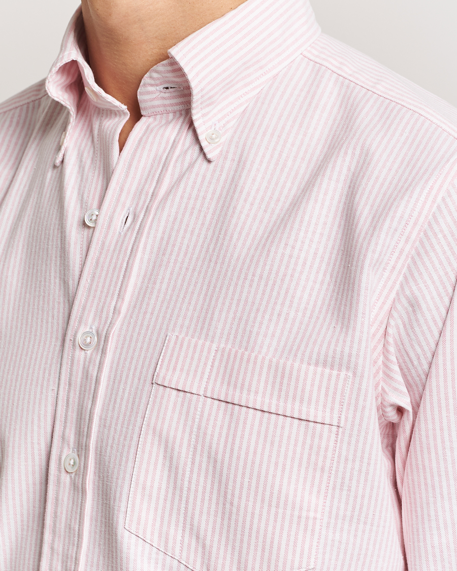 Drake's Striped Button Down Oxford Shirt Pink