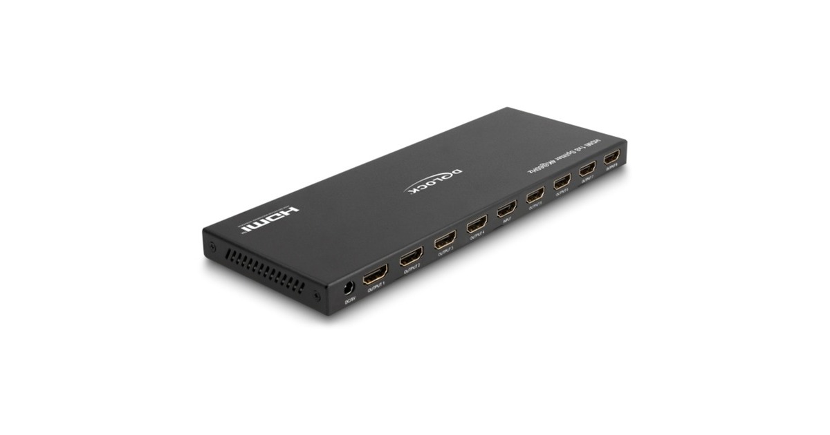 DeLOCKHDMI Splitter 1x HDMI in > 8x HDMI out, 4K 60Hz  (Zwart, met downscaler)