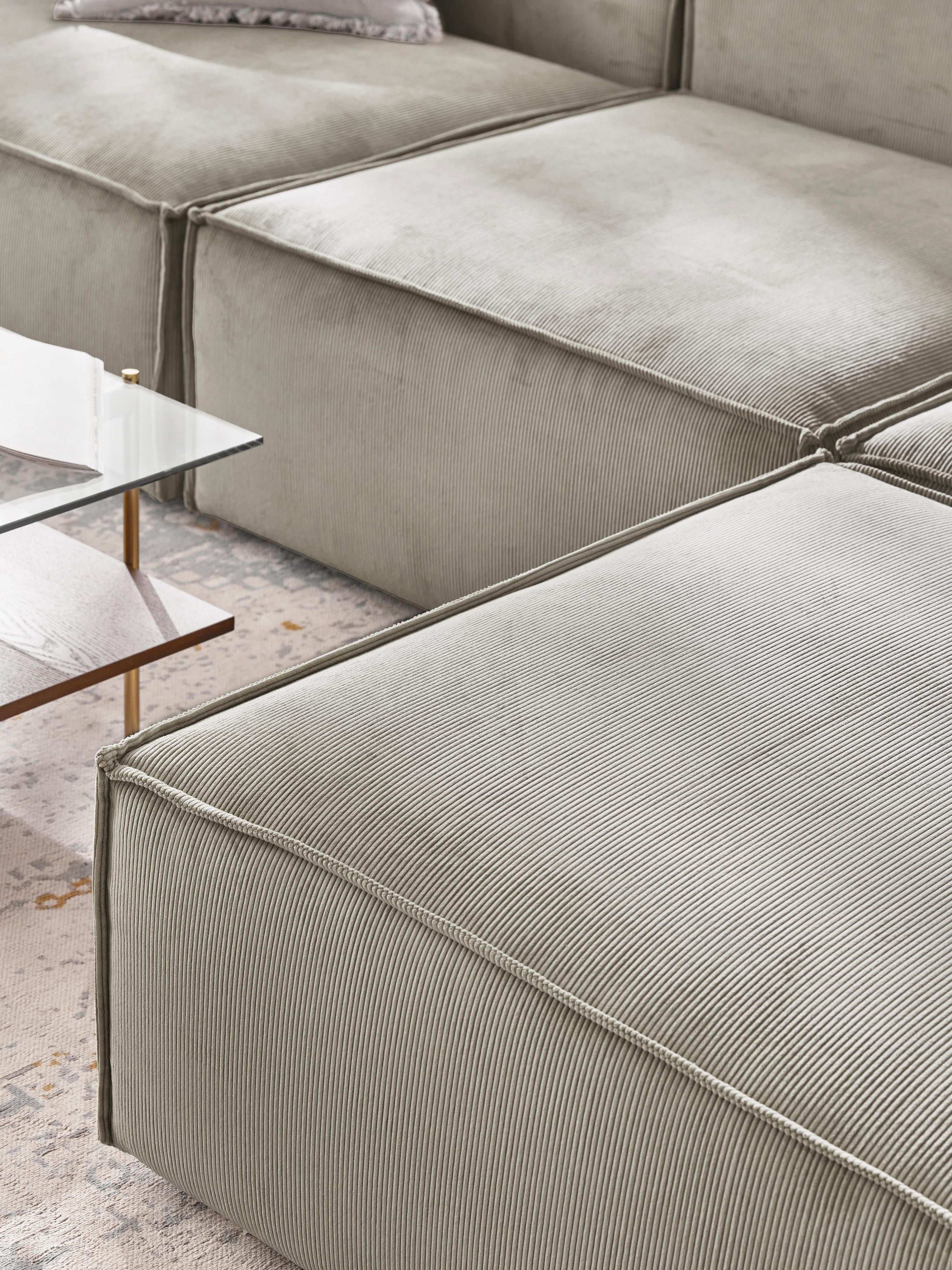 Modulaire bank Lennon (4-zits) van corduroy met poef (links/rechts)