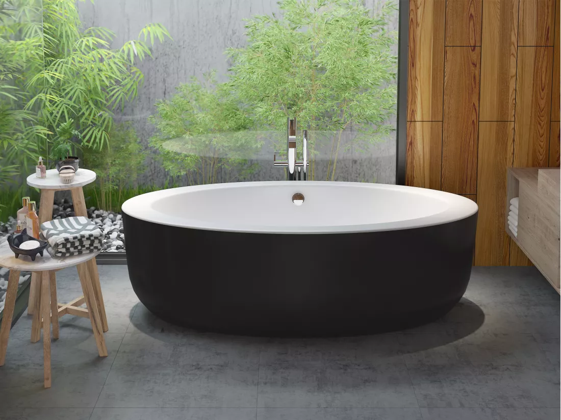 Baignoire îlot ovale - 251 L - 185 x 90 x 58 cm - Noire - Acrylique - MARMATI