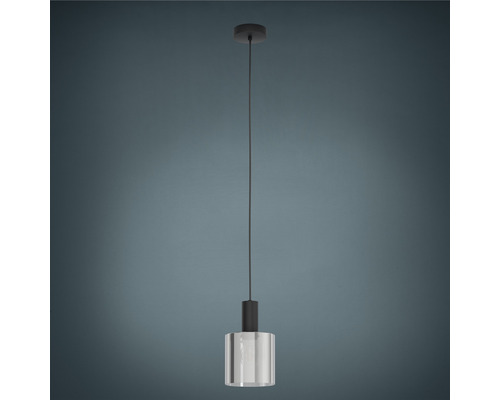 Hanglamp, 1-lichts, HxØ 110x15 cm, zwart, zwart/transparant glas