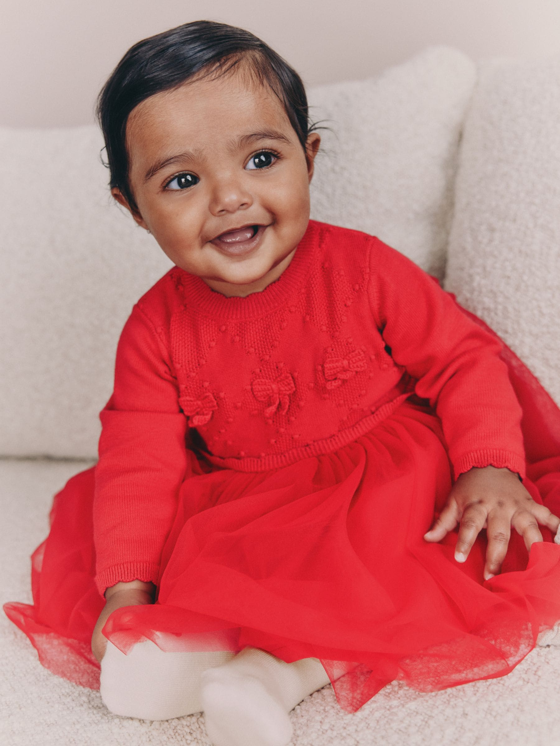Rood - Twofer Gebreide Mesh Baby Jurk en Panty's 2 Pieces Set (0mths-2yrs)
