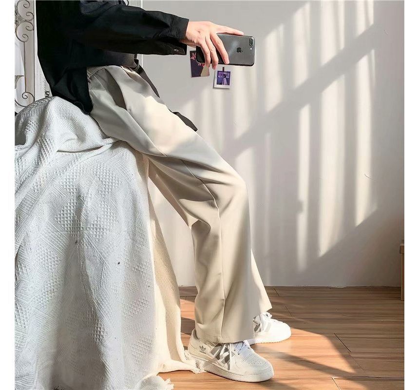 Lorencho - Mid Rise Plain Straight Leg Dress Pants