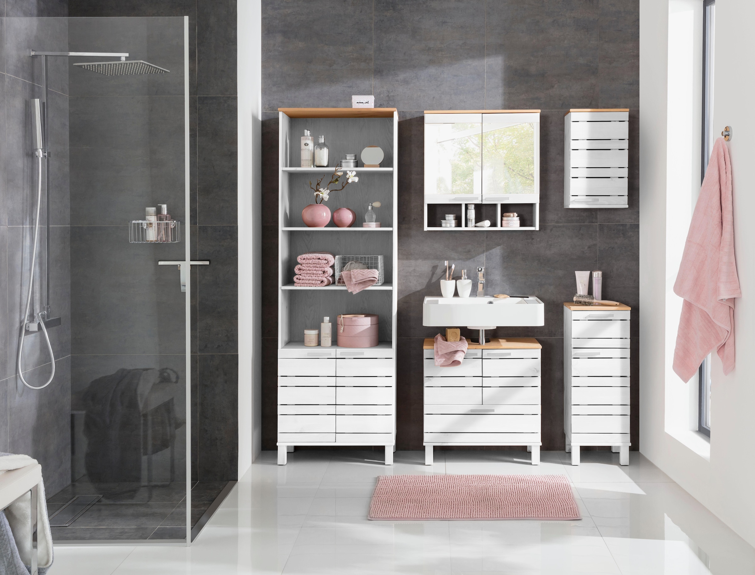 Home affaire Waschbeckenunterschrank »JOSIE« Breite 60, aus Massivholz, Metallgriffe, 1 Schublade & 2 Türen