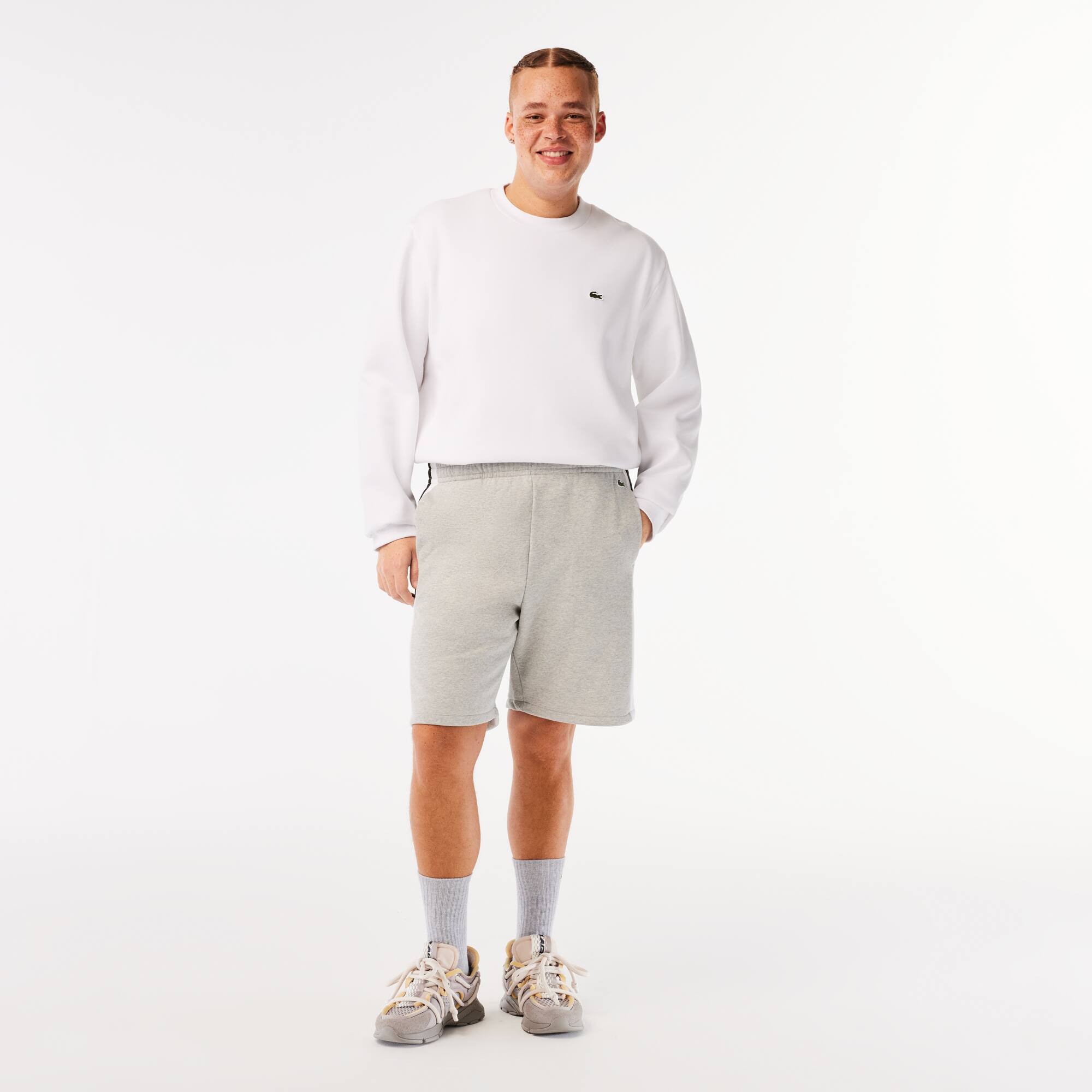 Herren LACOSTE Shorts aus aufgerautem Fleece mit Colourblock Bermudas - Grau - Lacoste - Herren