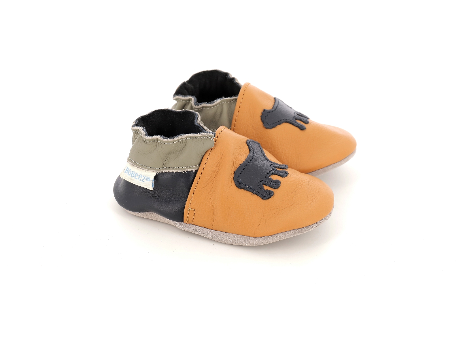 Robeez-ONLY BEAR Cuir Marron Bleu