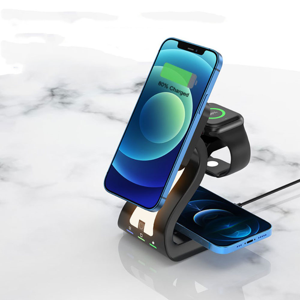 (15W) 3in1 MagSafe Qi Wireless Charger Ladegerät für Apple iPhone (Mini/Pro/Max) / Apple Airpods / Apple Watch - Weiss