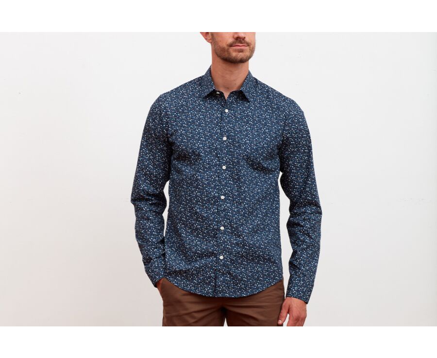 Chemise marine imprimée motif bleu - MÉDÉRIC