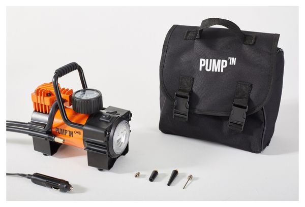 Pump'in ONE - Mini-compresseur avec lampe et accessoires.  Alimentation 12V allume-cigare.