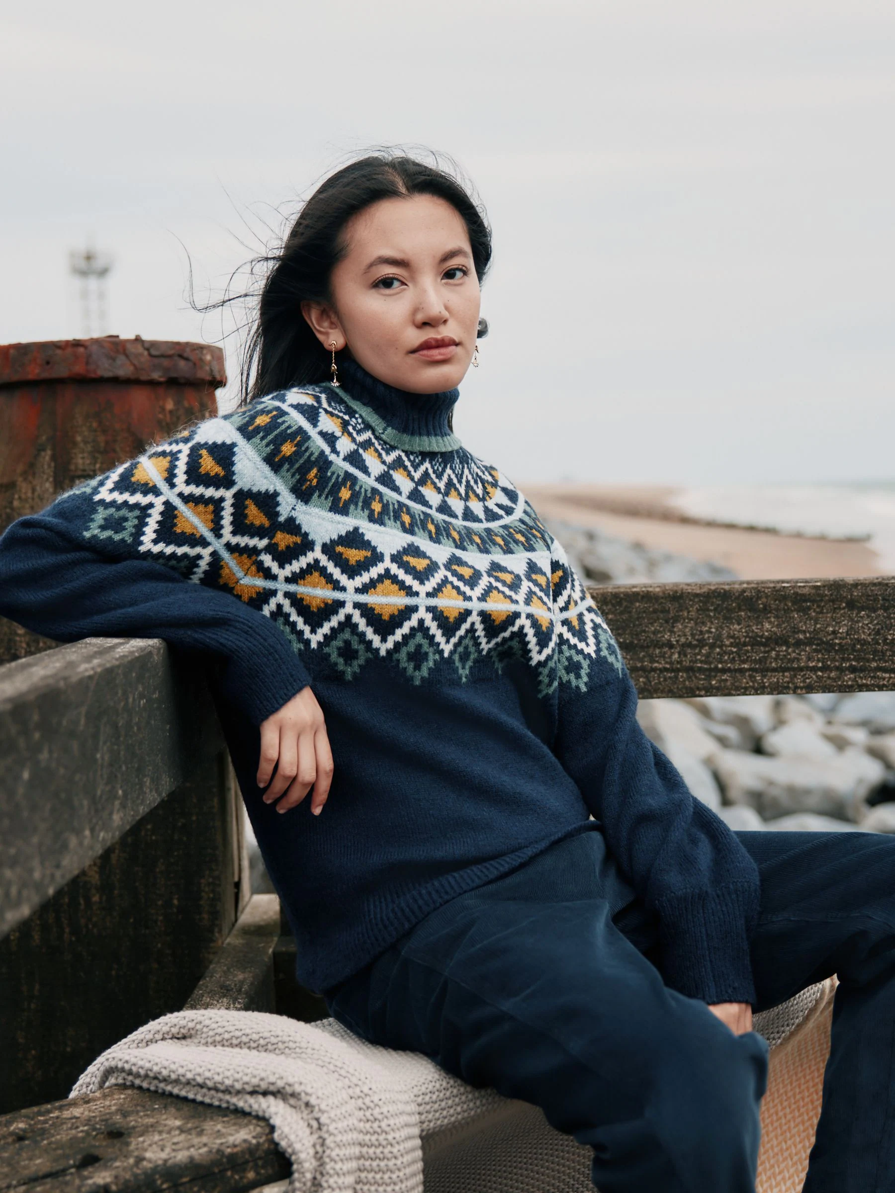 Laura Ashley Fairisle Pattern Roll Neck Jumper With Wool