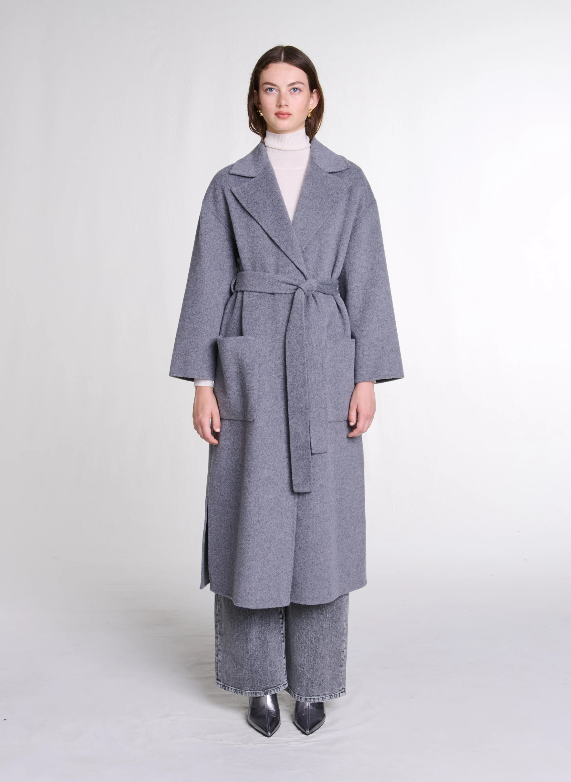 Manteau long en laine mélangée | Gris