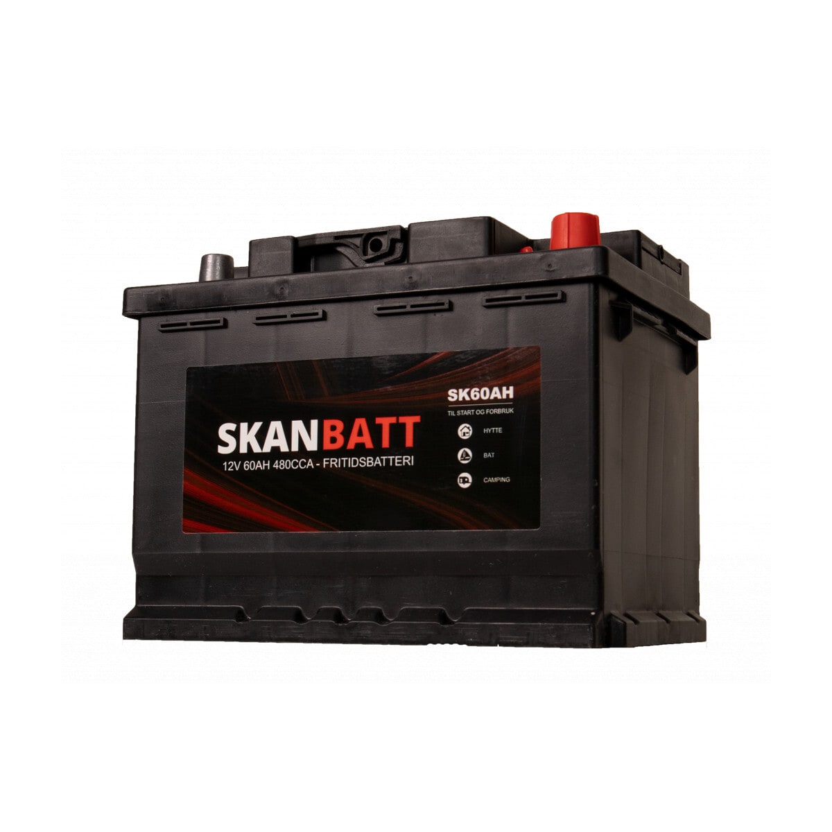 SKANBATT Fritidsbatteri 12V 60AH 480CCA (242x175x190/190mm) +høyre
