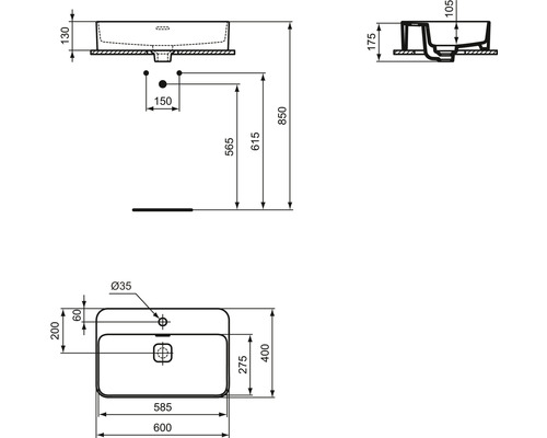 Ideal Standard Strada II opzetwastafel 60 cm wit T296801