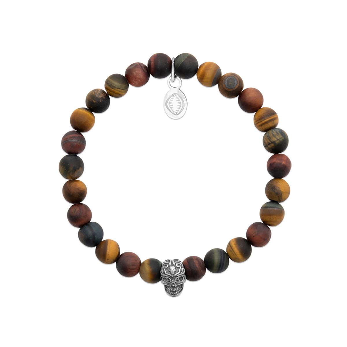 Bracelet Brillaxis perles d'oeil de tigre brosséesTête de mort