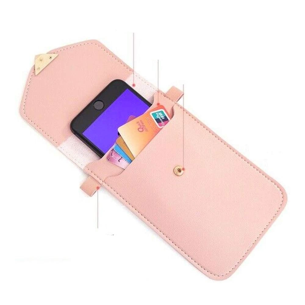 Universal Handy Leder Umhänge Tasche mit Sichtfenster (19x11cm) - Schwarz