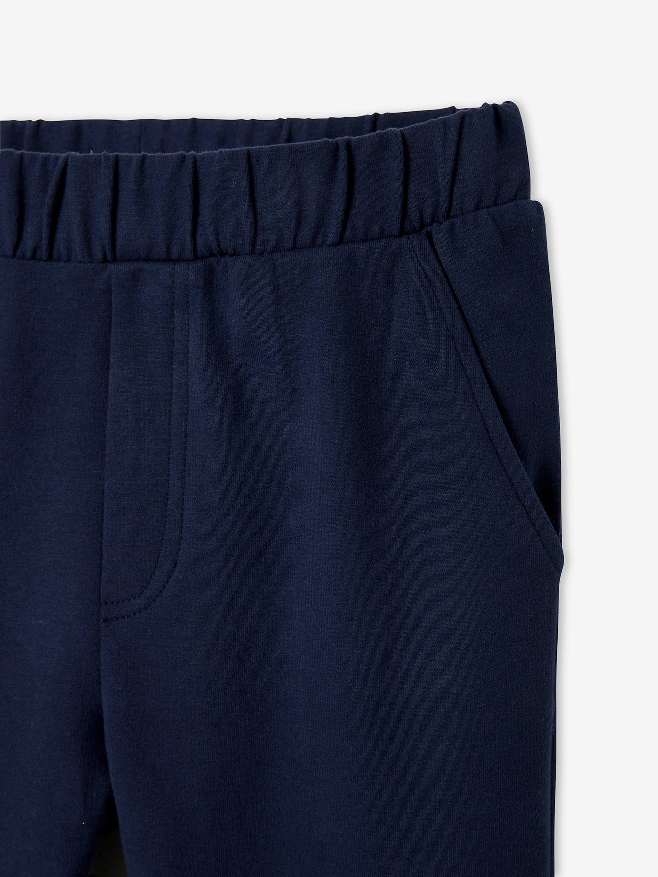 Calças de fato de treino lisas azul-escuras para meninos com estampas.