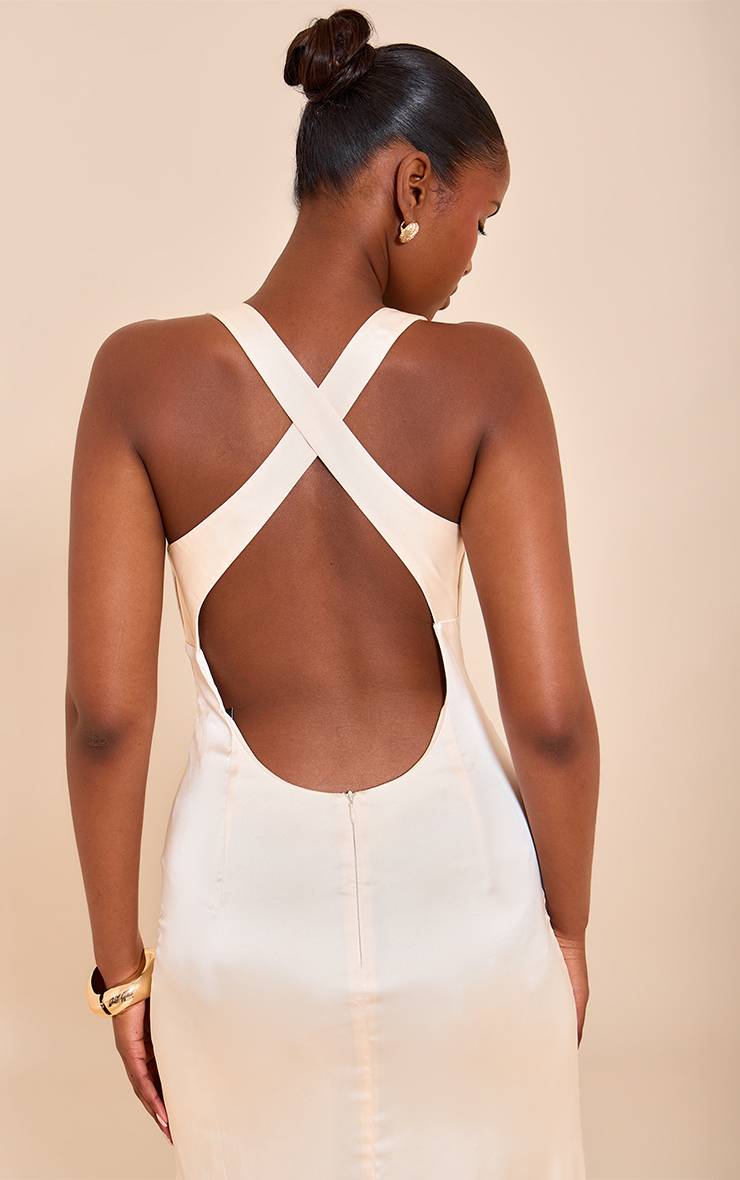 Naturel Robe Midaxi Dos Croisé En Satin