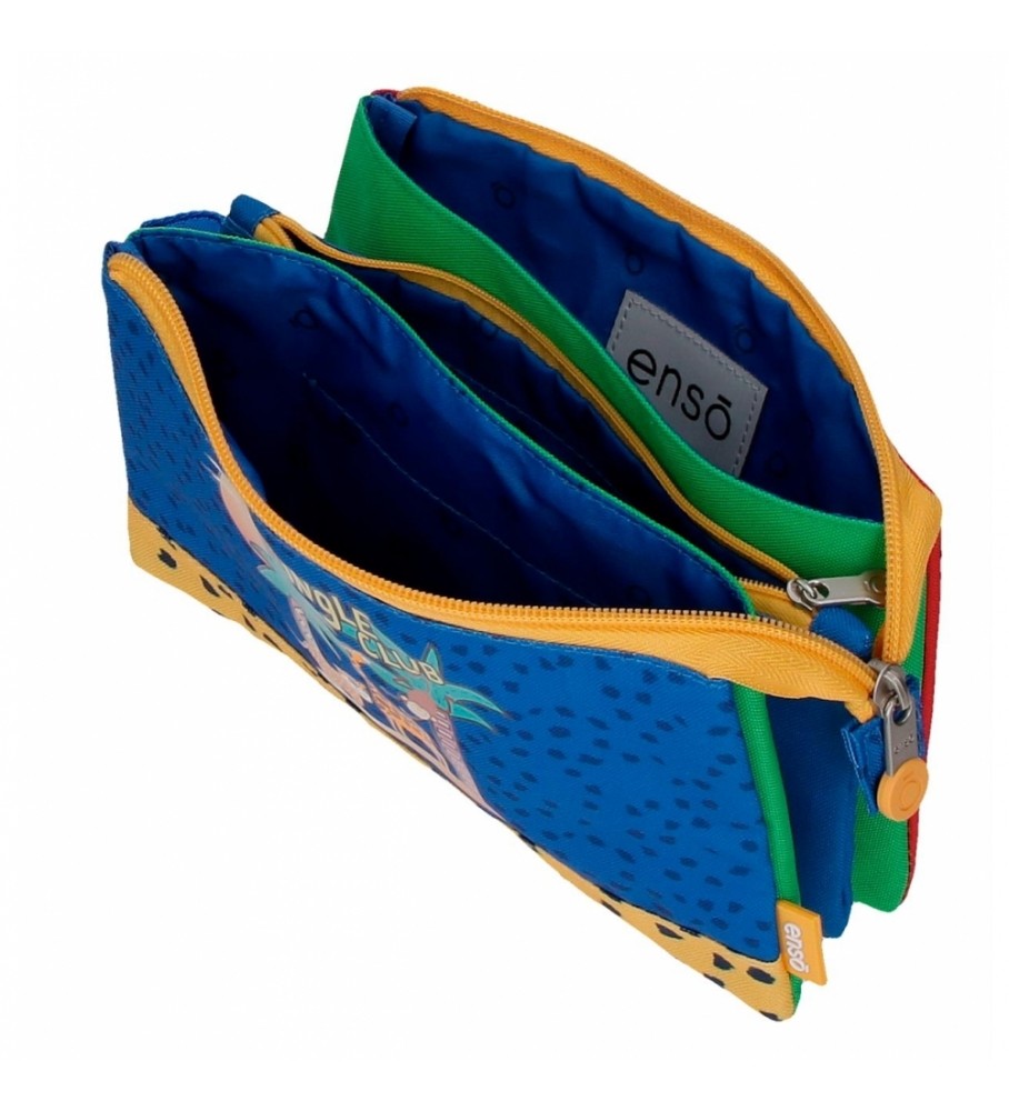 Estojo para lápis Enso Jungle Club com três compartimentos, azul
