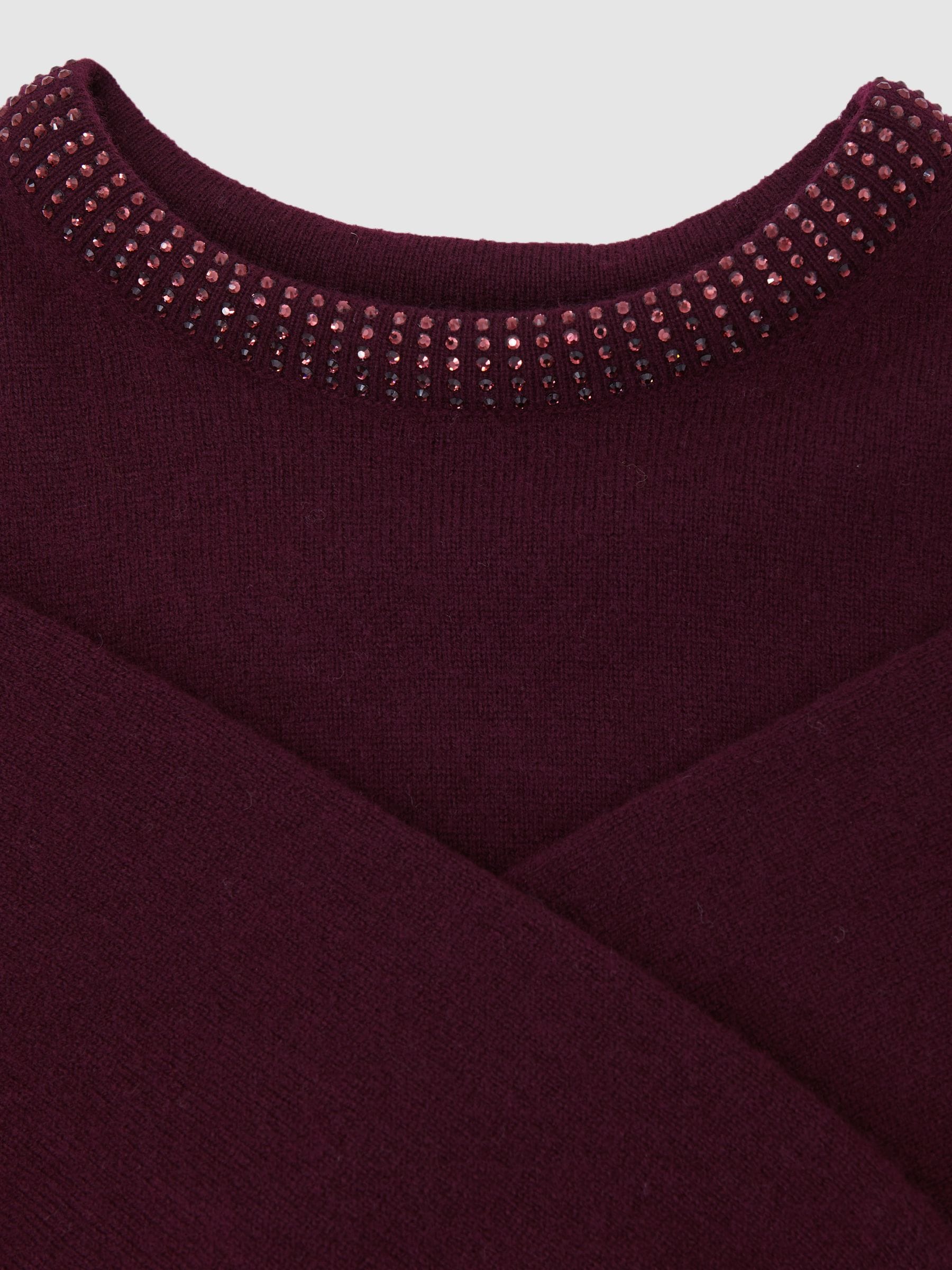 Paarsrood - Reiss Elizabeth Wool-Blend Crystal-Neckline Jumper With Cashmere