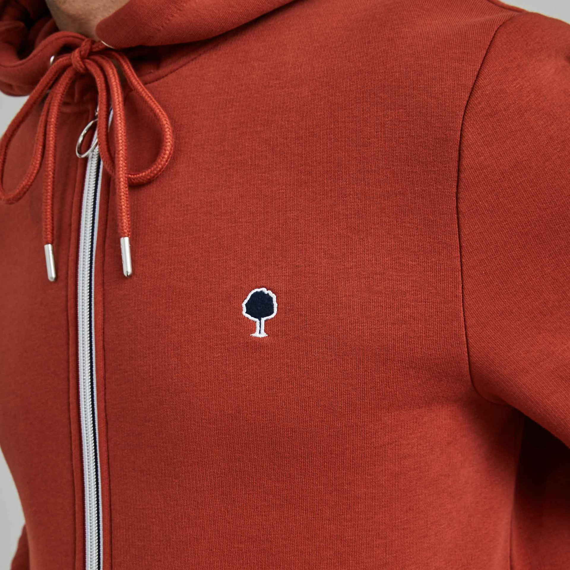 Sweat à capuche zippé rouge coton et polyester recyclé - modèle Mesnil