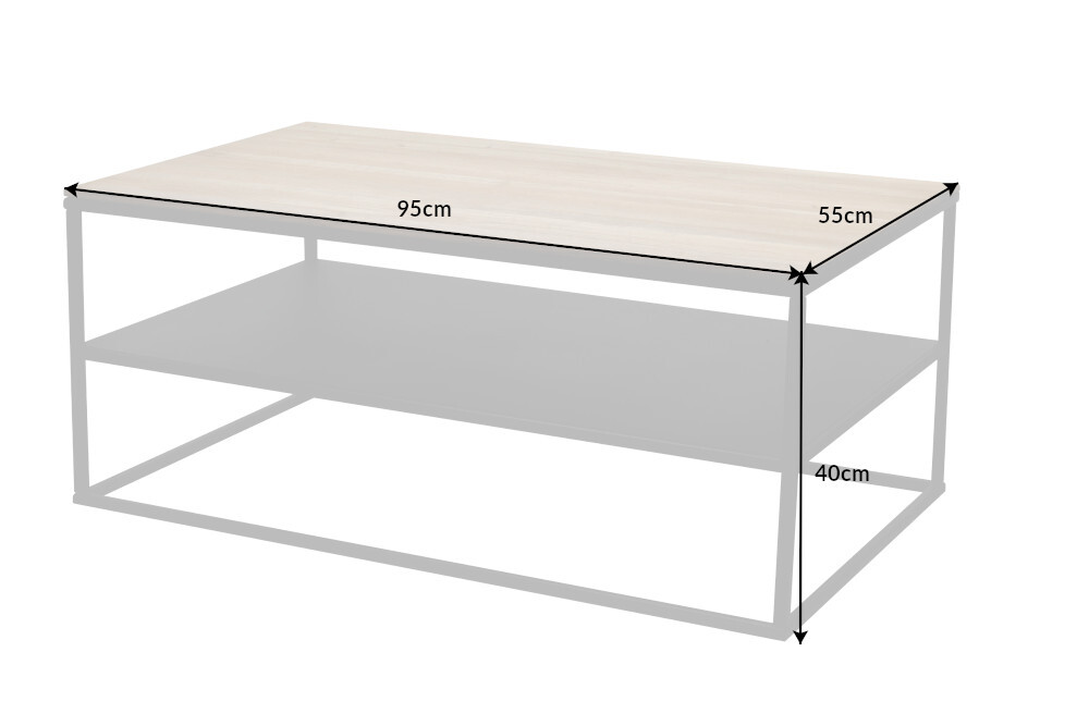 Industrial Couchtisch APARTMENT 95cm Massivholz Eiche geölt mit Ablage Metallgestell schwarz