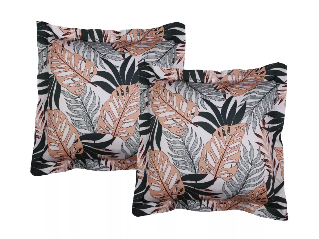 Lot de 2 taies d'oreiller 63x63 cm satin de coton imprimé Tropical