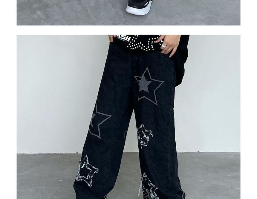 GRAYCIOUS - Hoge taille sterrenprint losse jeans