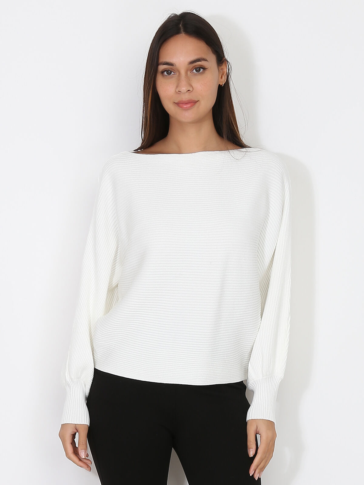Pull classique en maille côtelée- Blanc